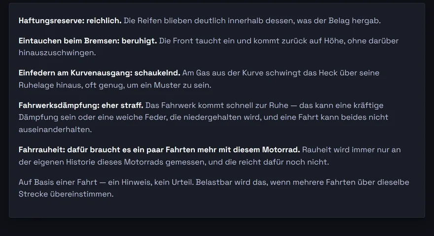 Die Messungen in klaren Worten zurückgelesen, auch dort, wo es noch ni
